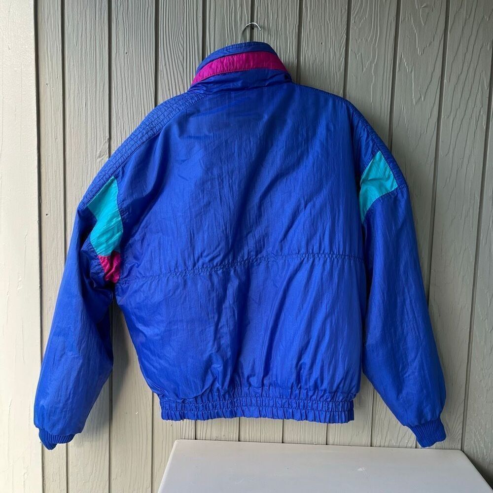 VTG Slalom Colorblock Ski Jacket USA Blue Purple Pink Nylon Zip L Unisex - Picture 3 of 10